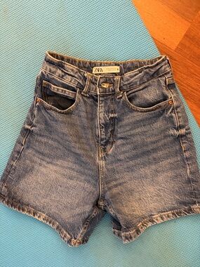 Zara Washed Blue High-Rise Denim Shorts